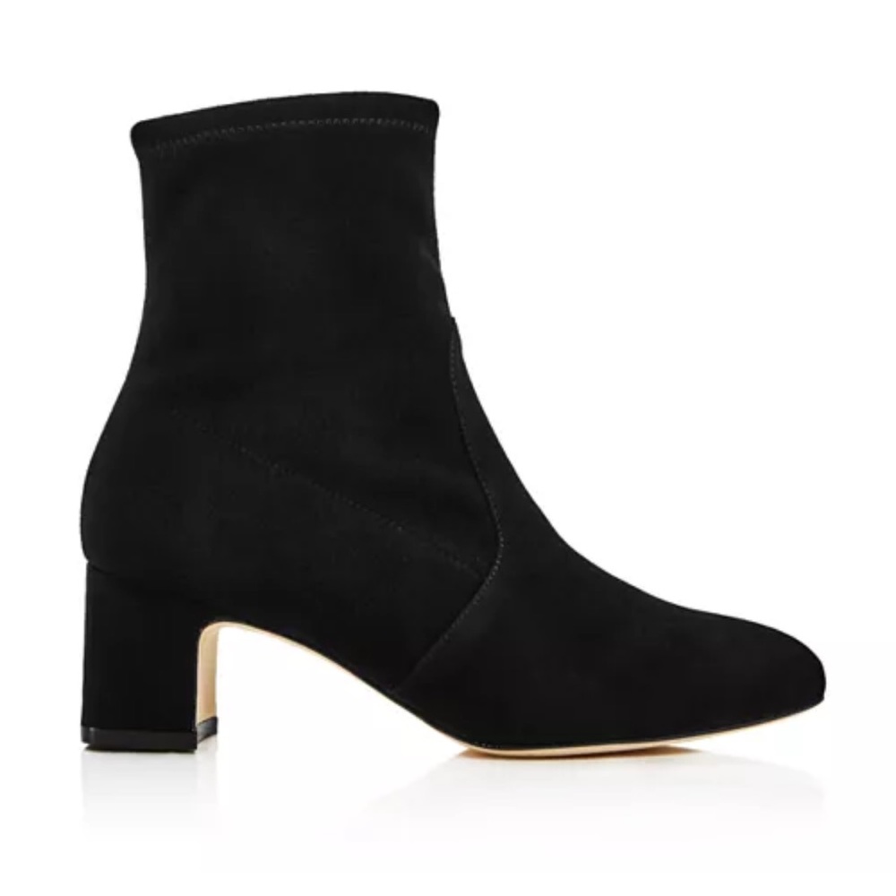 Stuart Weitzman Niki 60 Stretch Suede bootie in black
